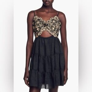 Sandro Black and Gold Mini Dress